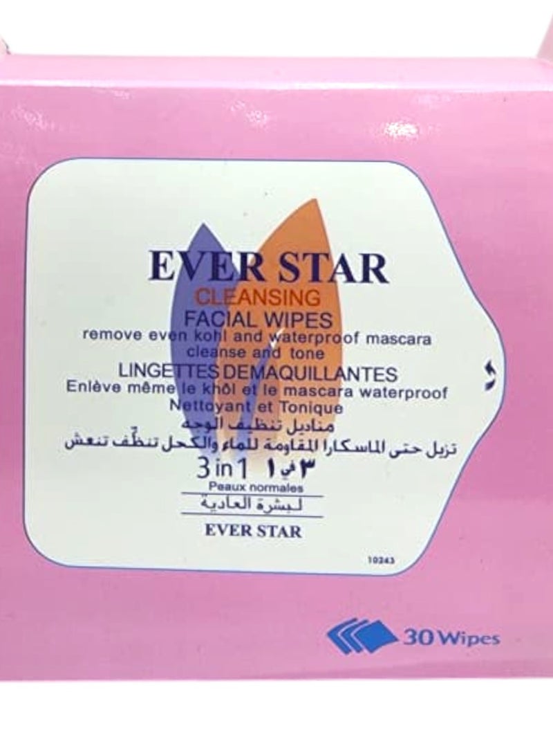 إيفر ستار مناديل مبللة لإزالة المكياج والكحل والماسكارا المقاومة للماء مزيل مكياج أبيض تنظيف وتنعيش 30 حبة - Image 5
